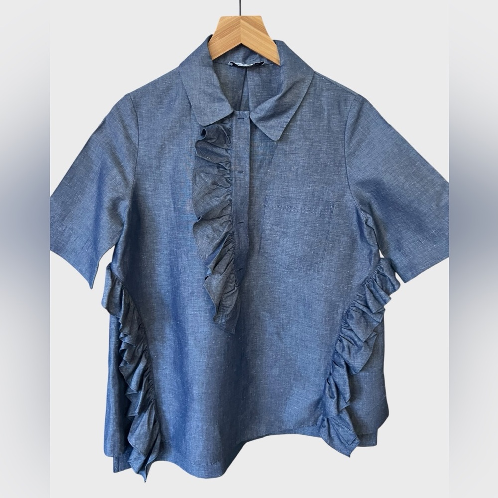 Dice Kayek Women's blue linen blend blouse.
